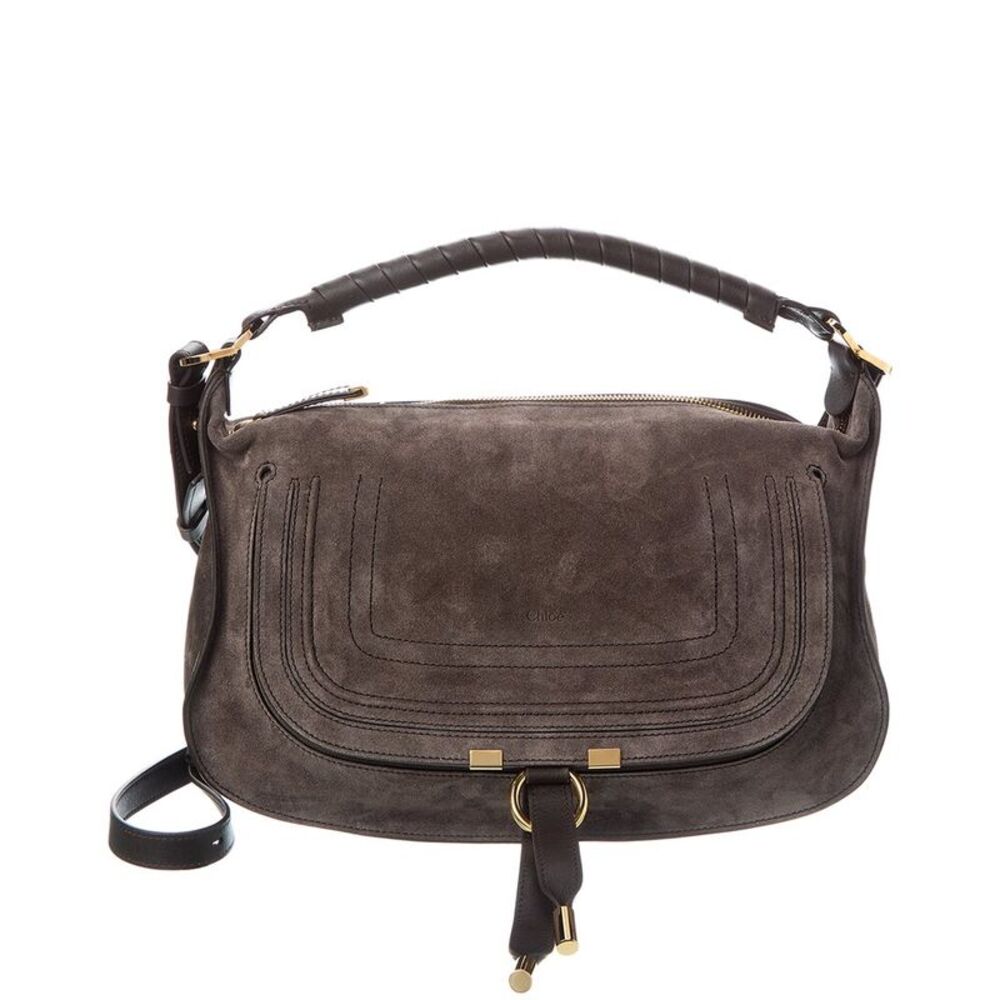 CHLOE MARCIE Suede Shoulder Bag in Dark Brown